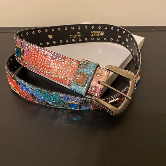 Colorful Rhinestones Embellished Western Cowgirl Festive Belt/Silver Buckle